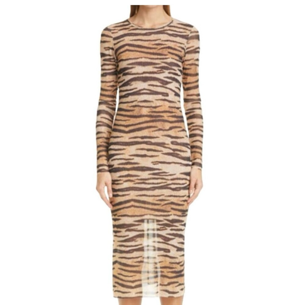 Baum Und Pferdgarten Size S Dress NEW Stretch Mesh Animal Print Maxi Dress Brown